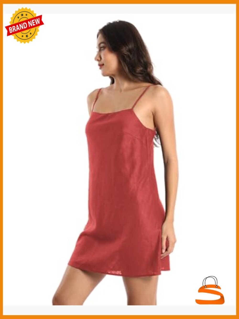 Pure Linen Summer Sleeveless Spaghetti Strap Mini Dress with Lining - Picture 2 of 7
